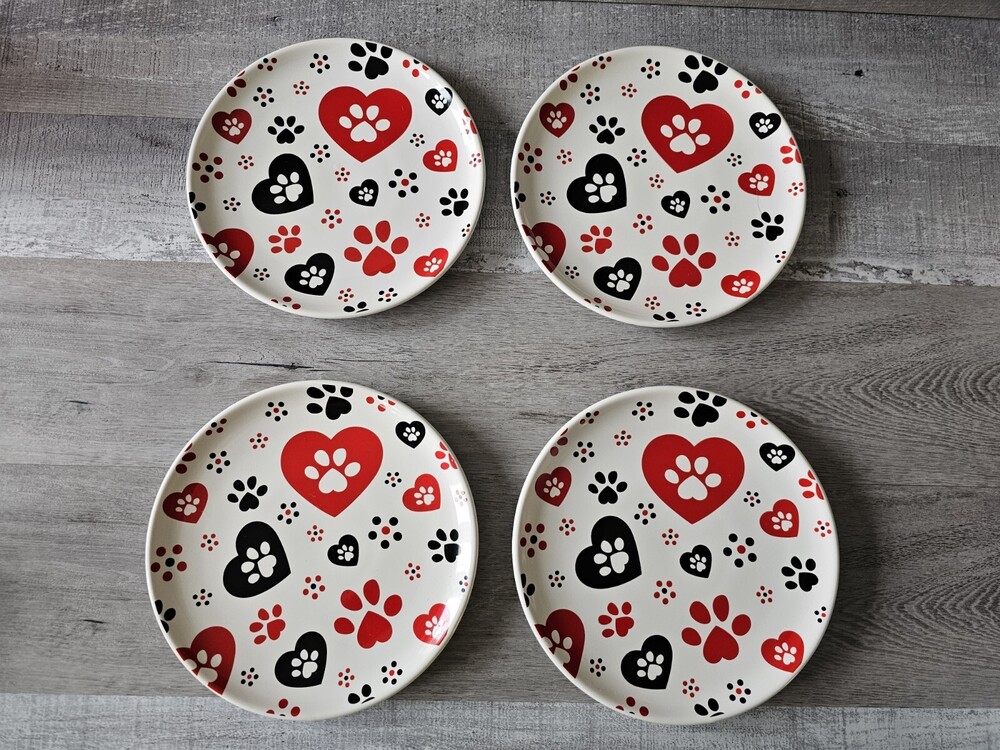 New Temp-tations Seasonal Salad Plates 8" Pawfetti Set of 4 Handpainted